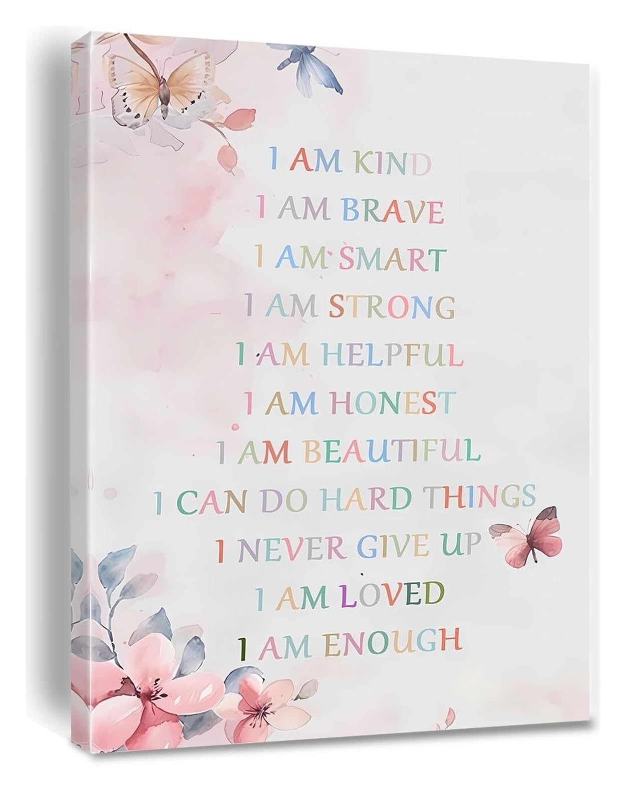 Llbogrggn Unframed Affirmations Wall-Art For - Inspirational 'I Am Kind, I Am Enough' Poster, Colorful Playroom, Nursery Or Bedroom Decor, Canvas Print​(,08X12inch(20X30cm))