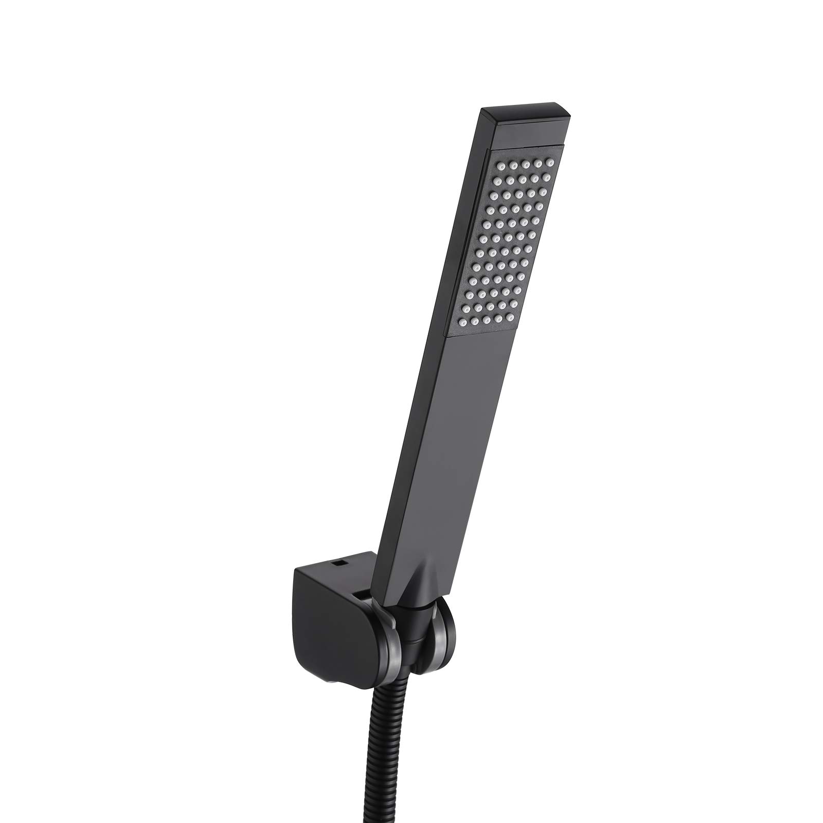 BRASS Handheld Shower Head with 1.5-Meter Long Hose and Holder Bracket Replacement Showerhead for Bathroom Showering System Contemporary Square Style Matte Black Finish, LP135-BK