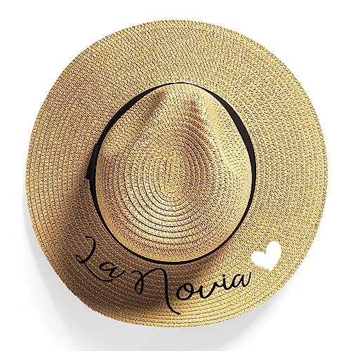 Sombrero Personalizado con Nombre para el Sol, Sombrero de Playa de ala Ancha para despedidas de soltera, para vacaciones, (La Novia)