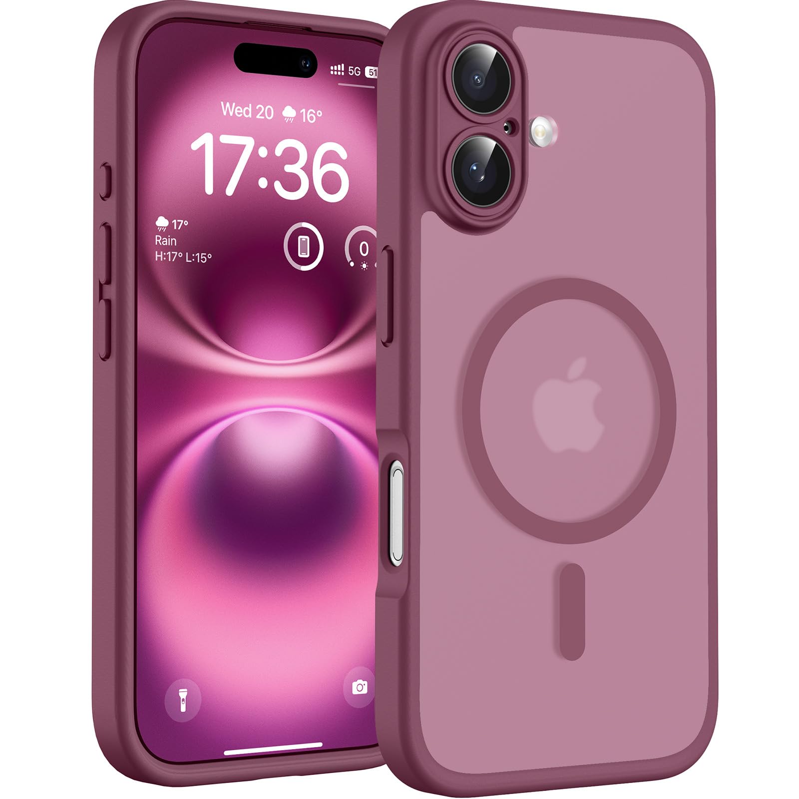 TOCOL Cover Magnetica per iPhone 16 6,1 Pollic, Compatibile con MagSafe, Protezione Fotocamera Integrata, Custodia Antiurto Traslucida Opaca, Prugna