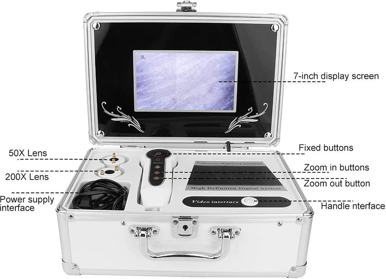 Skin Diagnosis Hair Analyzer, 7 Inch Skin Diagnosis Scanner 50X/200X Magnifying Hair Analyzer Analysis Scanner Skin Health Detection for Analysis Skin Health Detection