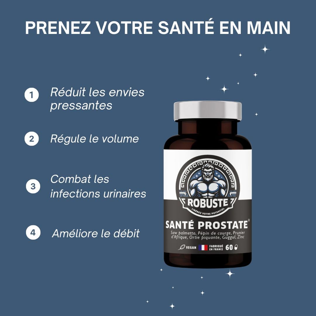 Formule Prostate et Confort urinaire - Contribue au bon fonctionnement de la prostate - Ortie, Palmier nain, Prunier d'Afrique, Extrait de Courge, Zinc - 100% Naturel - 60 gélules vegan.