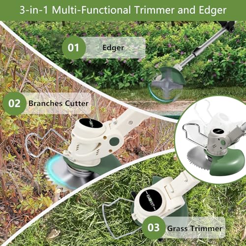Cordless Strimmer with Metal Blades, 2 x 2000mAh 21V Batteries garden tools strimmer Lightweight Brush Cutter Lawn Edger for Garden,Electric Strimmers with Fast Charger,3 in 1 Stringless Strimmer 4 Cordless Strimmer with Metal Blades, 2 x 2000mAh 21V Batteries garden tools strimmer Lightweight Brush Cutter Lawn Edger for Garden,Electric Strimmers with Fast Charger,3 in 1 Stringless Strimmer - Image 4