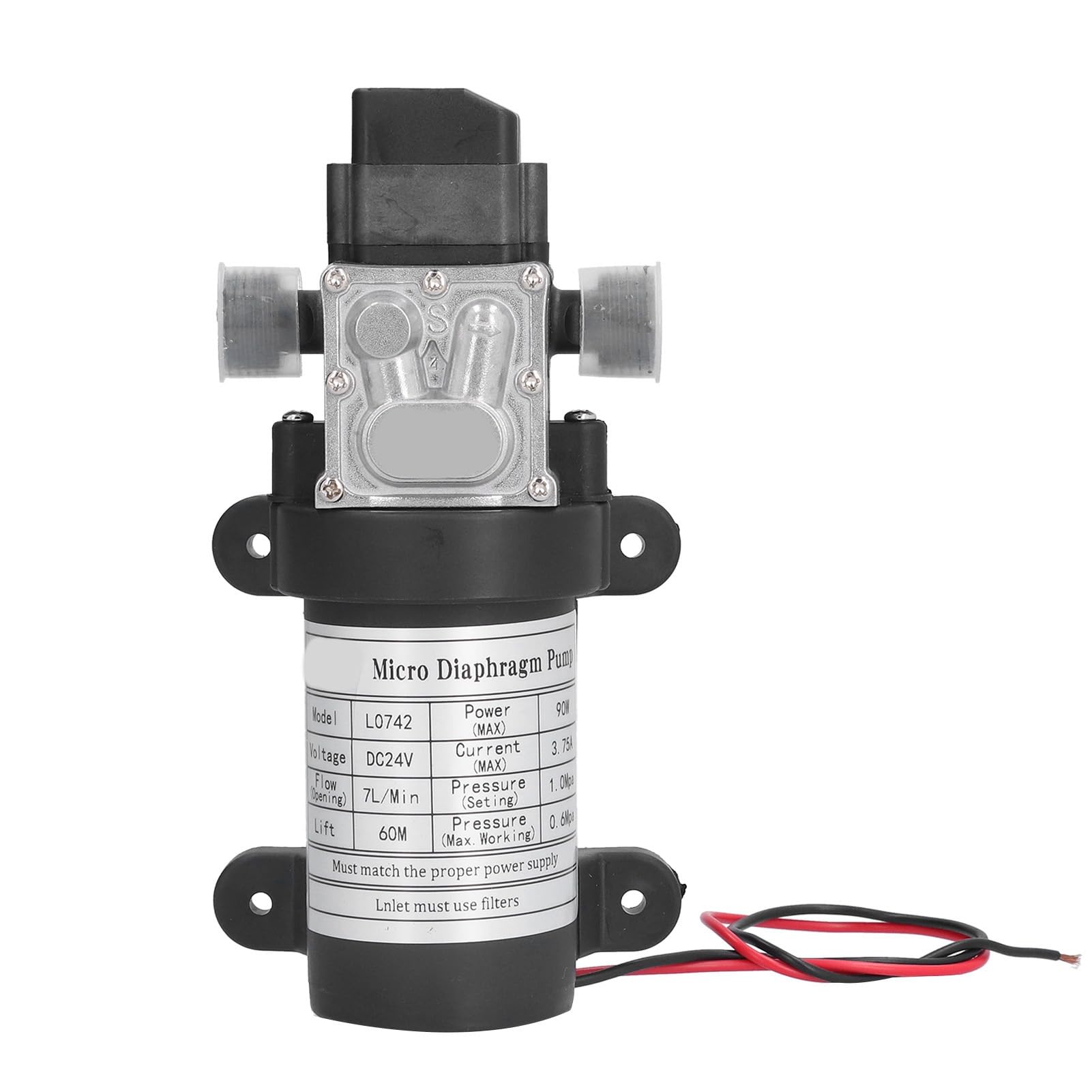 Ejoyous Pompa Elettrica a Membrana, Pompa Acqua Autoadescante DC24V, Plastica Tecnica e Lega di Alluminio, 100 W 7 L Minimo 60 M di Sollevamento, Filettatura Maschio G1 2 per Spruzzatura Pulizia
