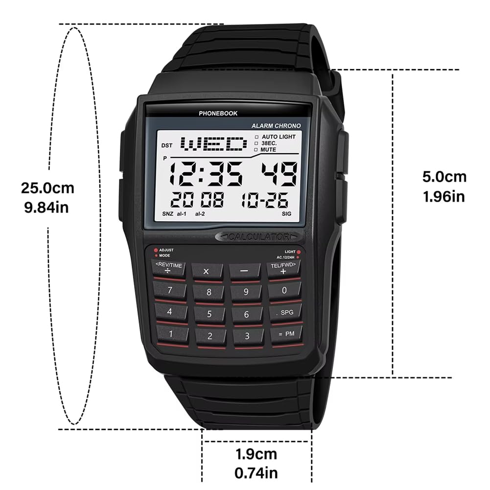 Orologio Digitale Multifunzione con Calcolatrice, Stile Computer, Resistente all'Acqua.