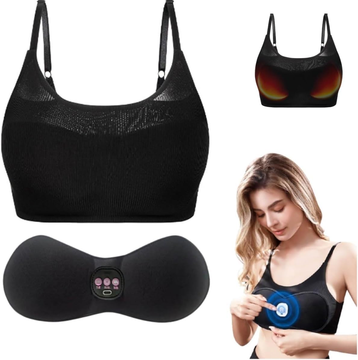 Brassière Massante, Masseur Électrique De Sein De Massage De 3 Modes, Soutien Gorge Massage Chauffant Femme