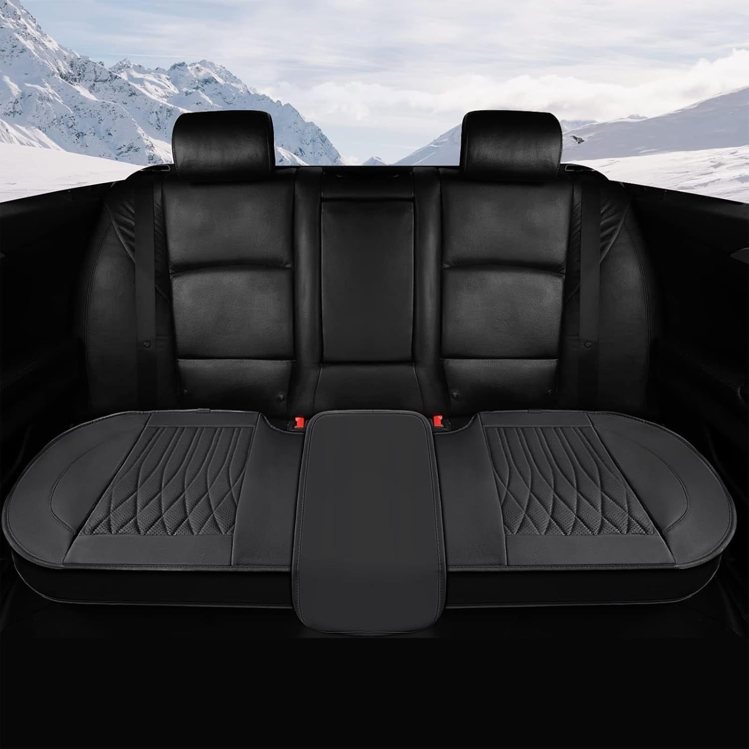 Back Car Seat Covers - Leather Rear Seat Covers, Luxury Bottom Seat Covers for Cars, Anti-Slip and Wrap Around The Bottom, Car Seat Cushion for Most Cars Sedans Trucks SUVs (Black-Back)