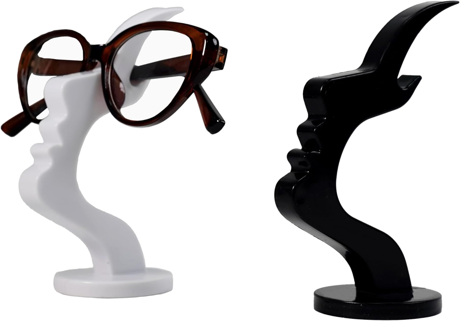 Desktop Glasses Holder Stand, Abstract Face Design, 2-Pack Black & White Eyeglass Sunglasses Organizer for Desk, Nightstand, Office, Decorative Display Art