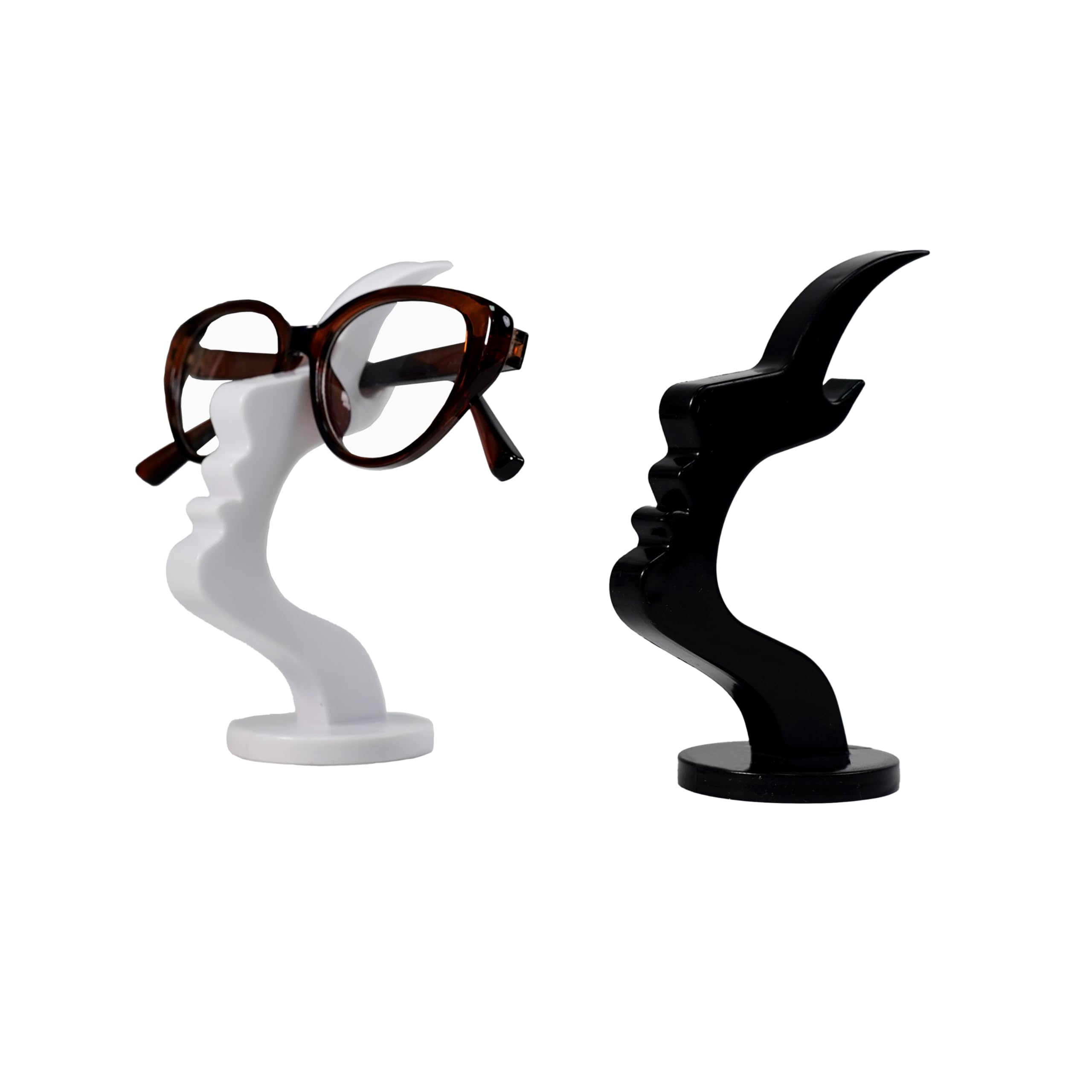 Desktop Glasses Holder Stand, Abstract Face Design, 2-Pack Black & White Eyeglass Sunglasses Organizer for Desk, Nightstand, Office, Decorative Display Art