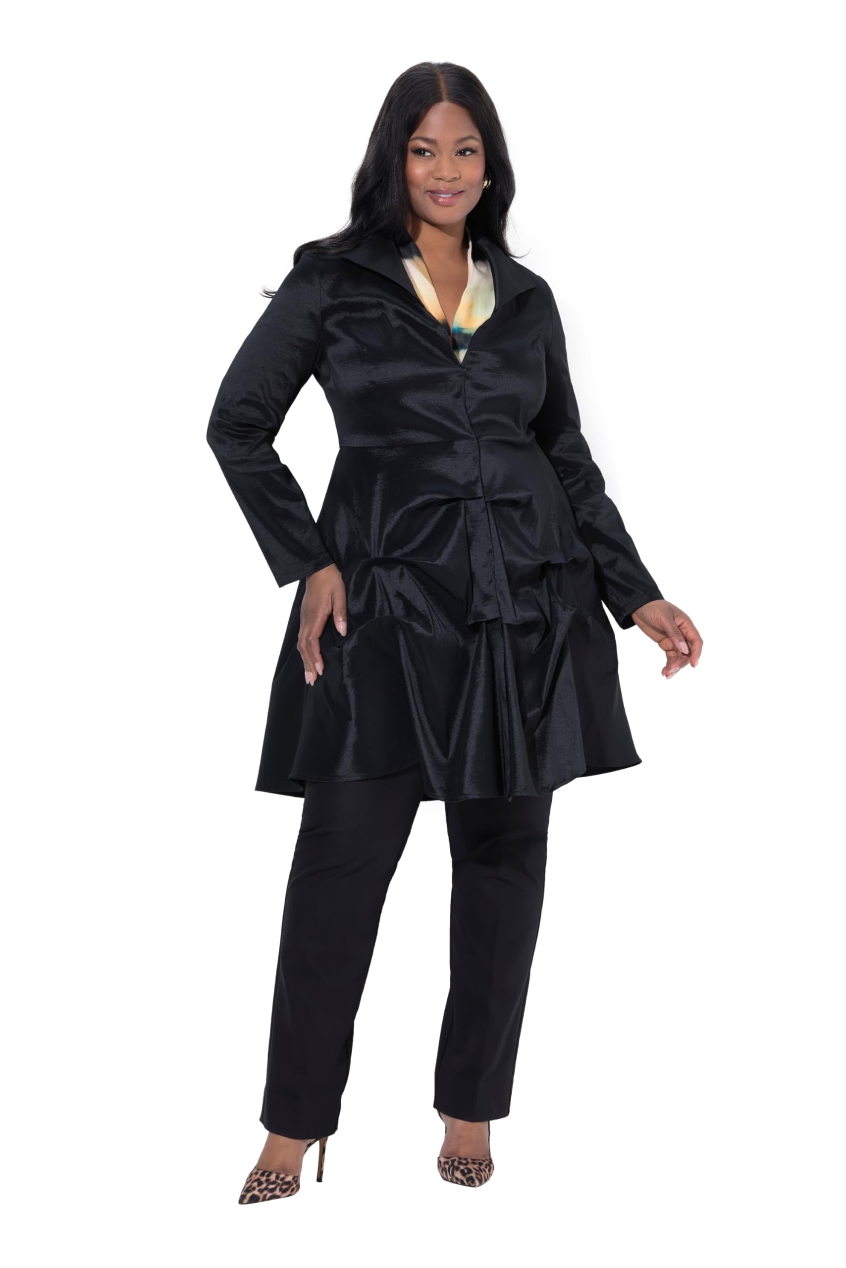 Ulla Popken Damen große Größen Übergrößen Plus Size Longjacke, Schößchen, Spatenkragen, Langarm 842028