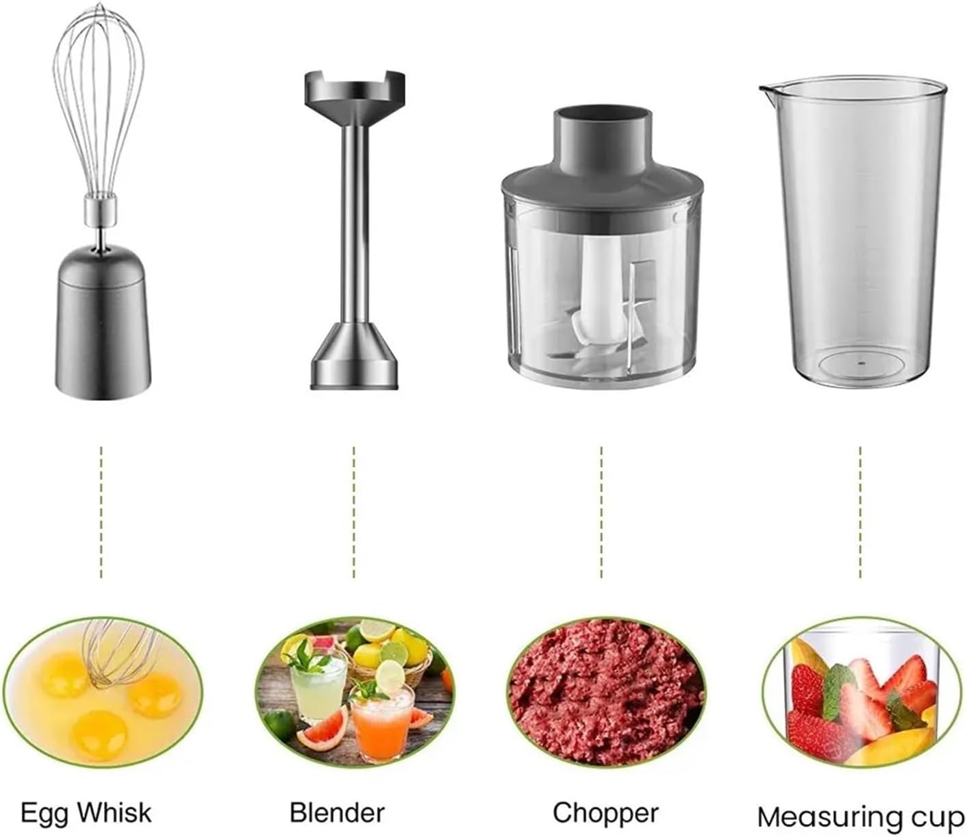 Fit for Hand Immersion Blender - 4-in-1 Stainless Steel Stick Mixer with 700ml Beaker, 500ml Processor, and Whisk Attachment(EU PLUG_FOUR IN ONE)