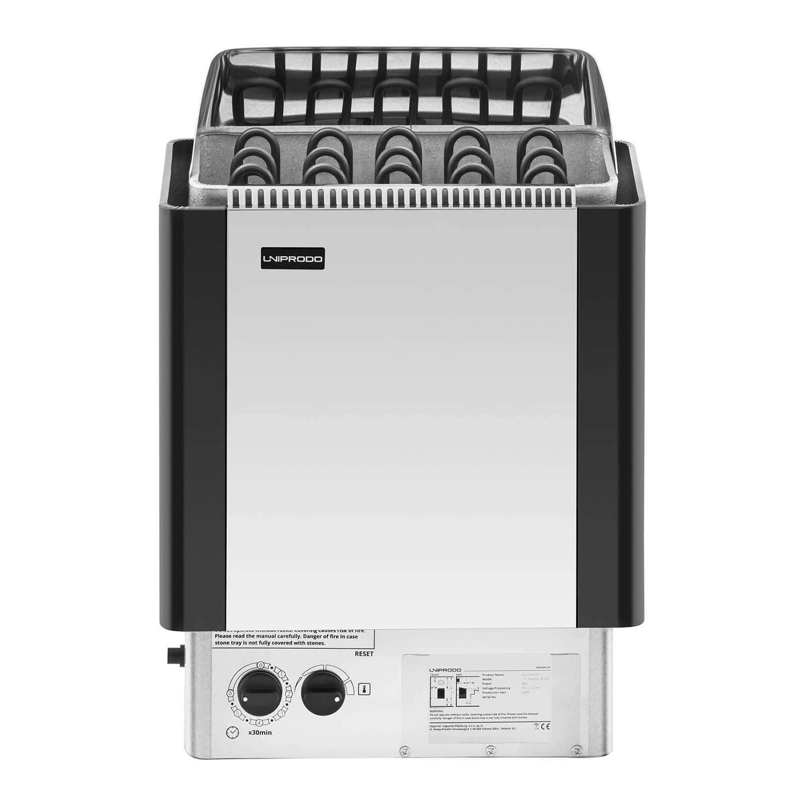 UNI_SAUNA_S8.0KW Poele sauna 8 kW 30 à 110 °C Minuterie et commande incl. Protection contre surchauffe Pour 8-12 m³ Radiateur électrique chaleur sèche Poele electrique sauna Accessoire sauna