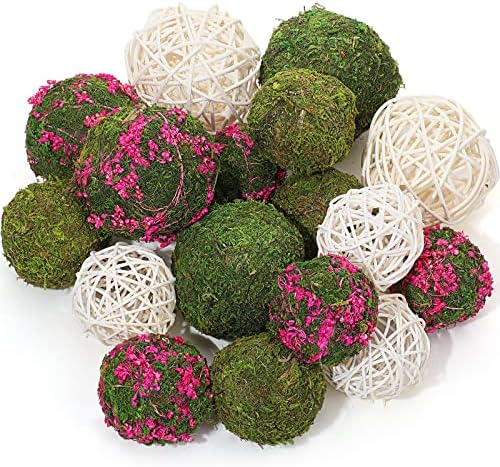 18 Pcs Moss Decorative Balls Wicker Rattan Cord Balls Set, Vase Bowl Filler Balls Hanging Balls for Christmas Centerpieces Home Tree Garden Wedding Party Coffee Table
