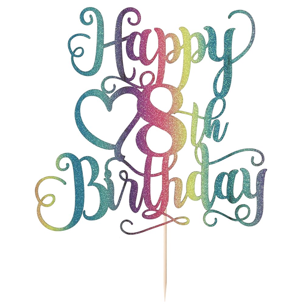 Color Flash Happy 8th Birthday Cake Topper for Boys and Girls - Children's Party Cake Decorations - Hello Cake Topper - Birthday Party Decorations
