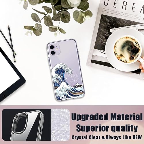 Miniatura 5 de Funda diseñada para iPhone 11, diseño de ondas japonesas de mar océano, diseño transparente, TPU suave y flexible, ultrafina, a prueba de golpes,