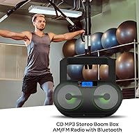 Vista 3 de Riptunes Reproductor de CD portátil Boombox AM FM Radio, Bluetooth, USB, entrada auxiliar, MP3 CD sonido estéreo con refuerzo de graves, luces