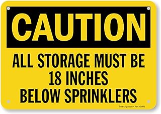 SmartSign 7 x 10 inch “Caution - All Storage Must Be 18 Inches Below Sprinklers†OSHA Sign, Digital Printing, 55 mil HDPE Plastic, Black and Yellow