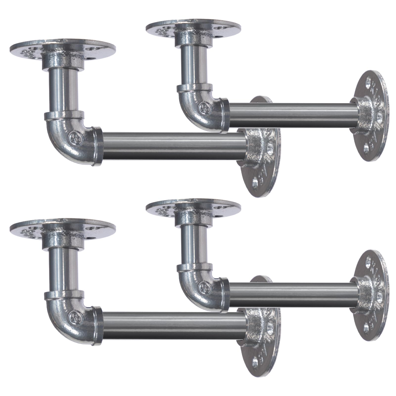 BEJOY 4pcs Heavy Duty Shelf Brackets for Shelves, Industrial Pipe Bracket 17cm, Vintage Bronze Iron Wall Mount Pipe Shelving Bracket, Rustic Home Pipe Shelf,Silver