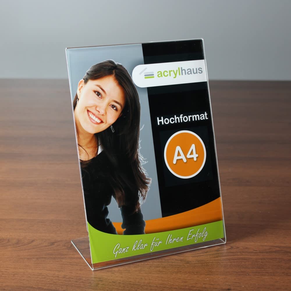 10 Stück DIN A4 Hoch L-Ständer/Werbeaufsteller glasklares Acrylglas | 10er Set, DIN A4 Blattformat, Einfacherer Blattwechsel, Zeigis made in Germany, UV stabil, Auslieferung mit Schutzfolie