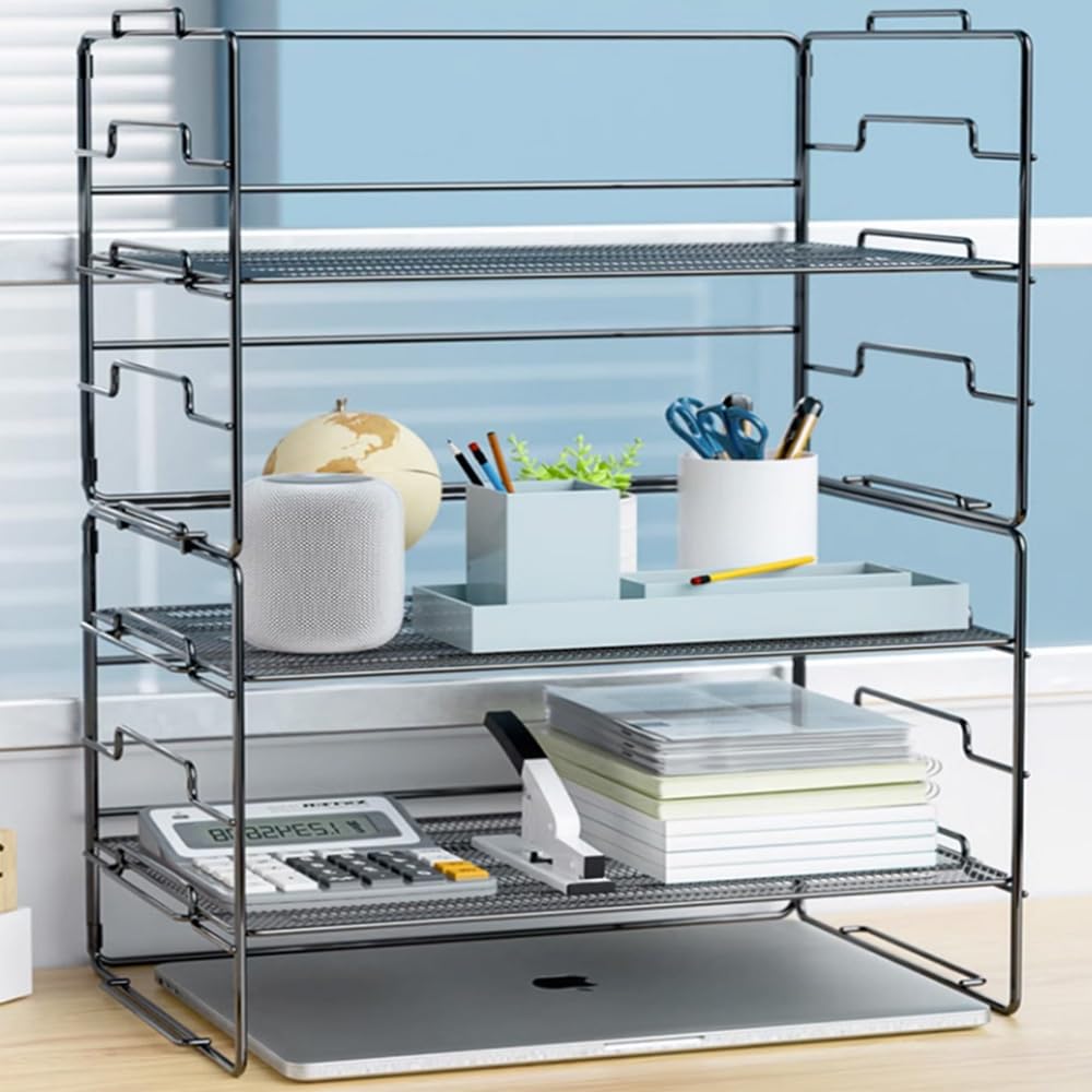NILZA Organizer da Scrivania Ufficio Organizer Scrivania, Piccola Scaffale per Libri Libreria da Scrivania Multiuso Libreria, Desktop Organizer in Metallo (Color : Black, Size : 3 Tier)