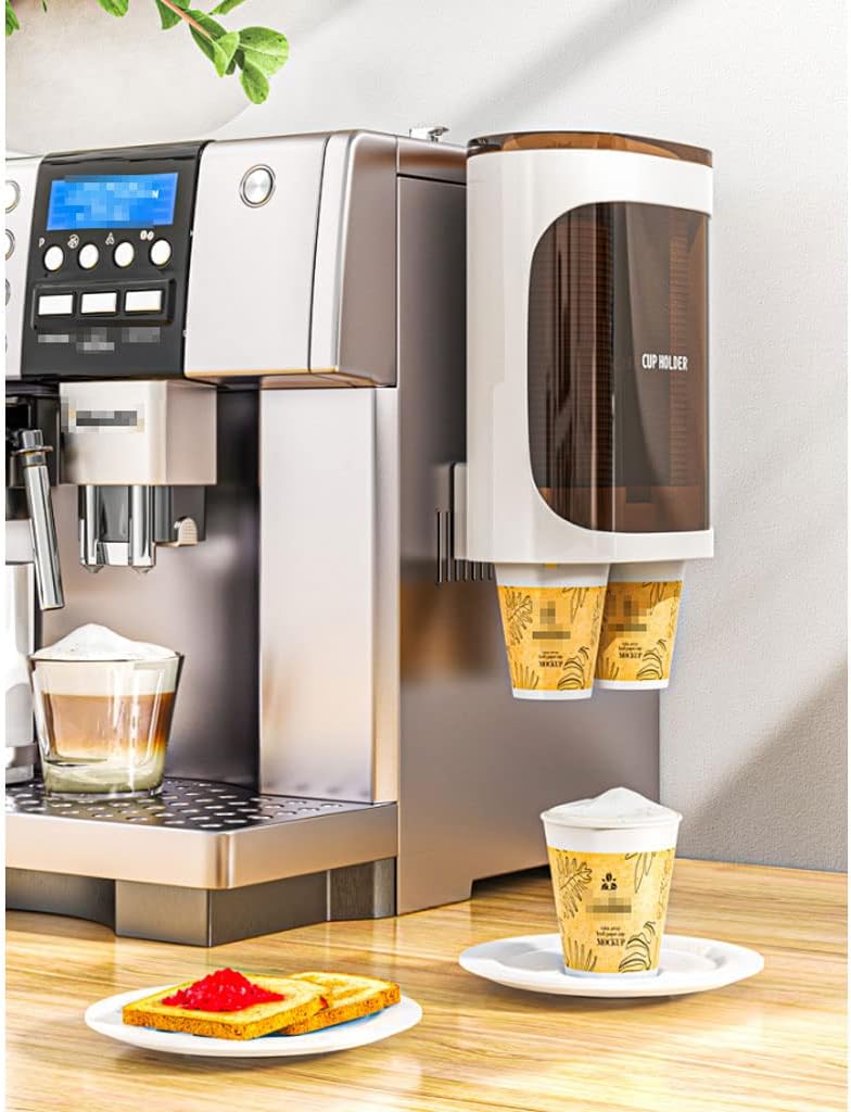 Bathroom Double Tube Cup Dispenser Wall Mount Pull Type Cup Holder Plastic Self Adhesive No Drilling Cup Dispenser for Home Office Coffee Shop Dispensador de Vasos Bracket(W)