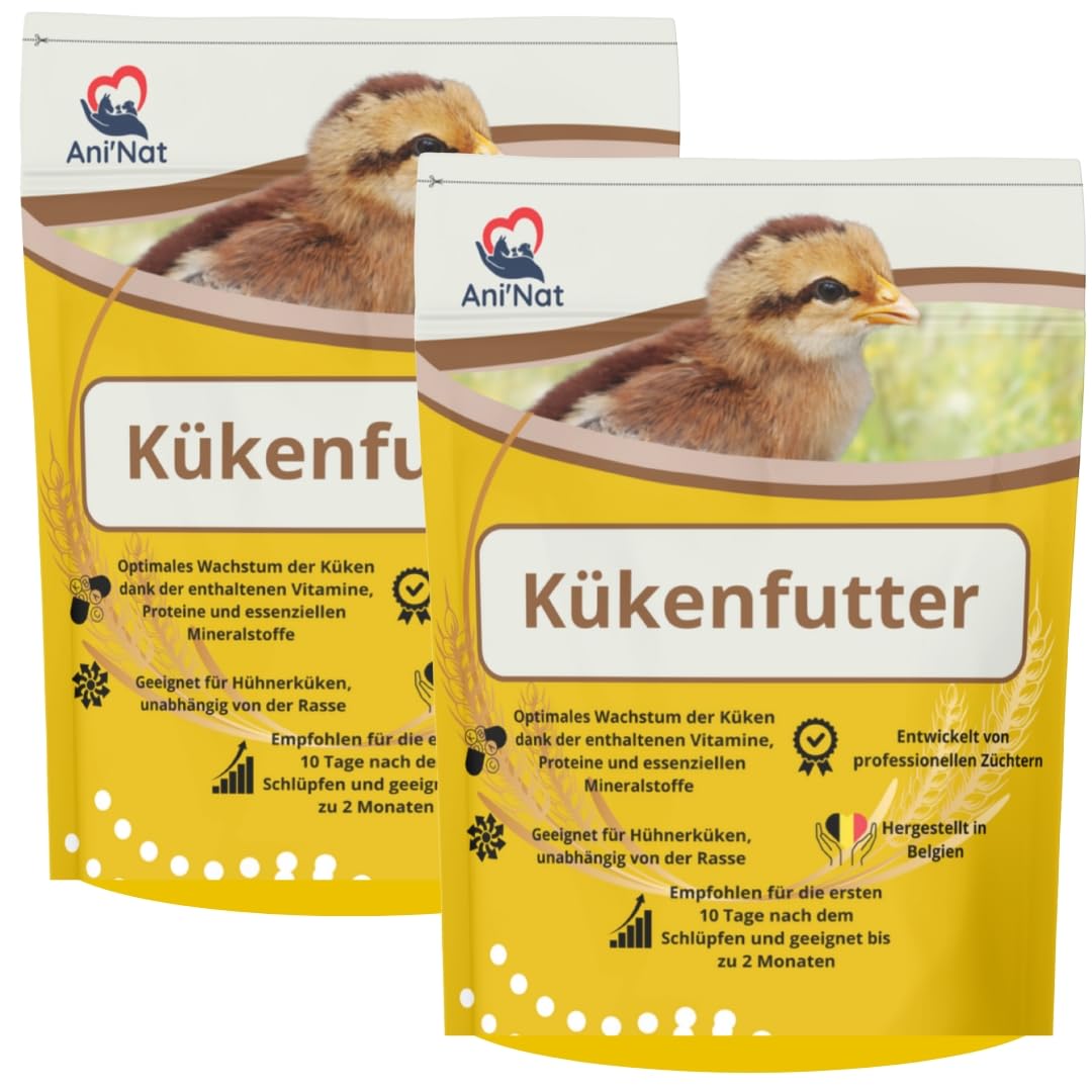 AniNat Startfutter für Küken, Futter mit Vitaminen, Proteinen und Mineralien, ätherischen Ölen, geeignet ab der Geburt, 2 x 1,8 kg