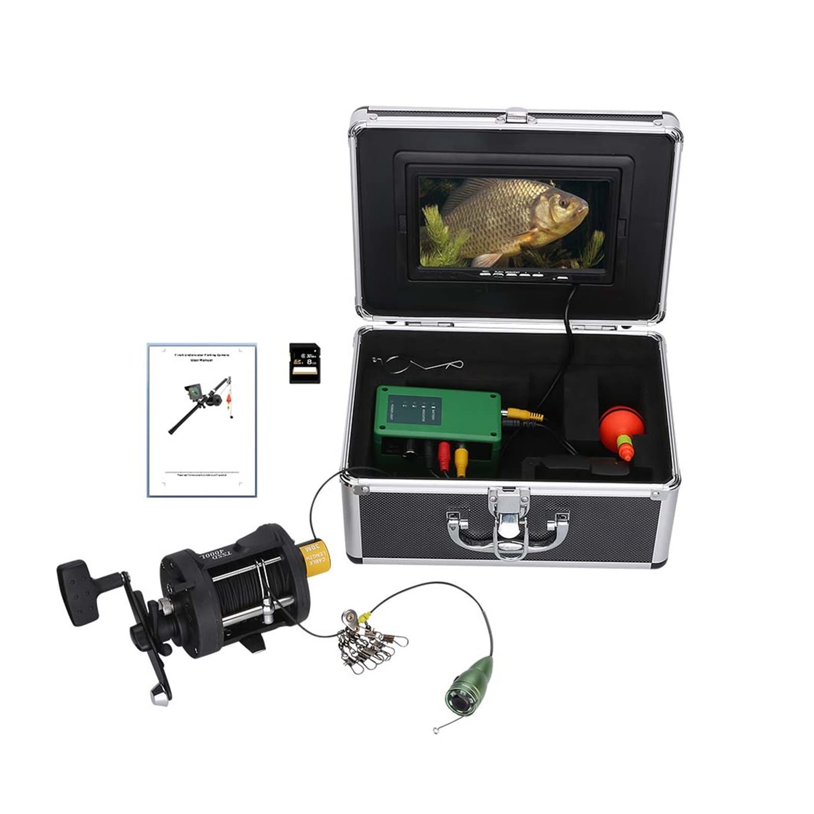 Podwodna Echosonda, Zestaw do łowienia wodnego ze stopu aluminium 6W IR LED. Światła z calem 7" HD. Kolor Monitor Sea Wheel 15m 25m Kabel 3M(F007MSW-15M-IR)