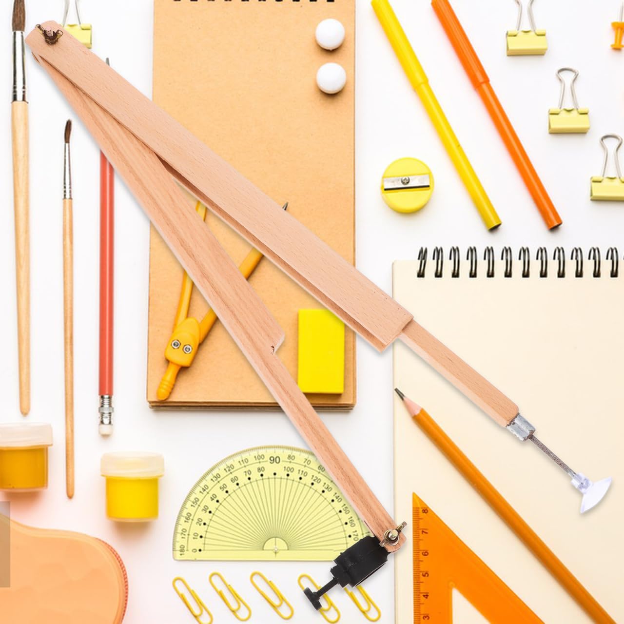 DOITOOL Compas Bois Grand Professionnel - Boussole de Dessin Enseignant - Tracé de Cercle Menuisier Charpentier - Porte-Craie et Marqueur Ventouse - Matériel Géométrie pour Tableau École Classe