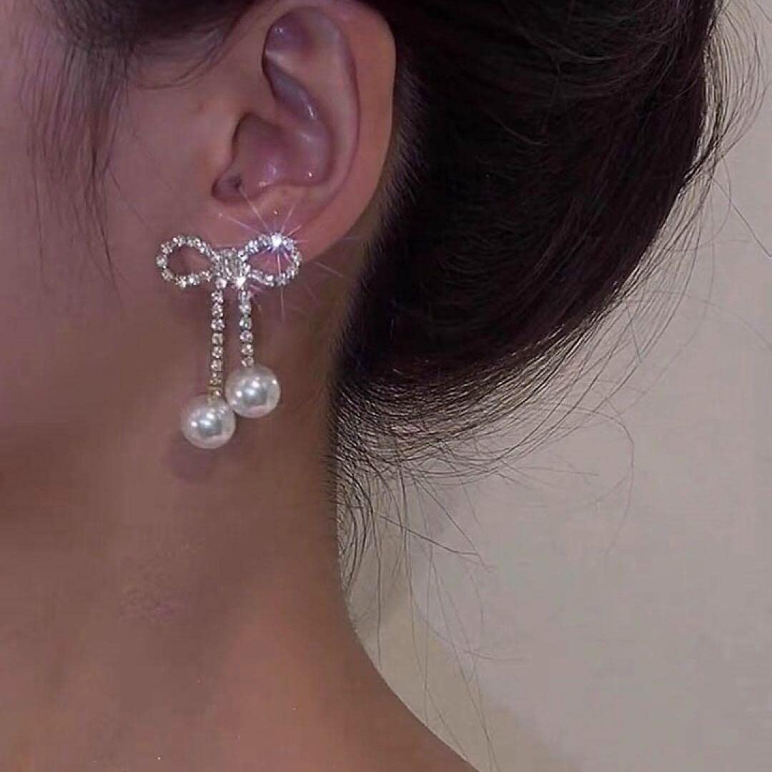 ピアス リボン ロング シルバー 揺れる キラキラブライダル 韓国20set ピアス リボン ロング シルバー 揺れる キラキラブライダル 韓国