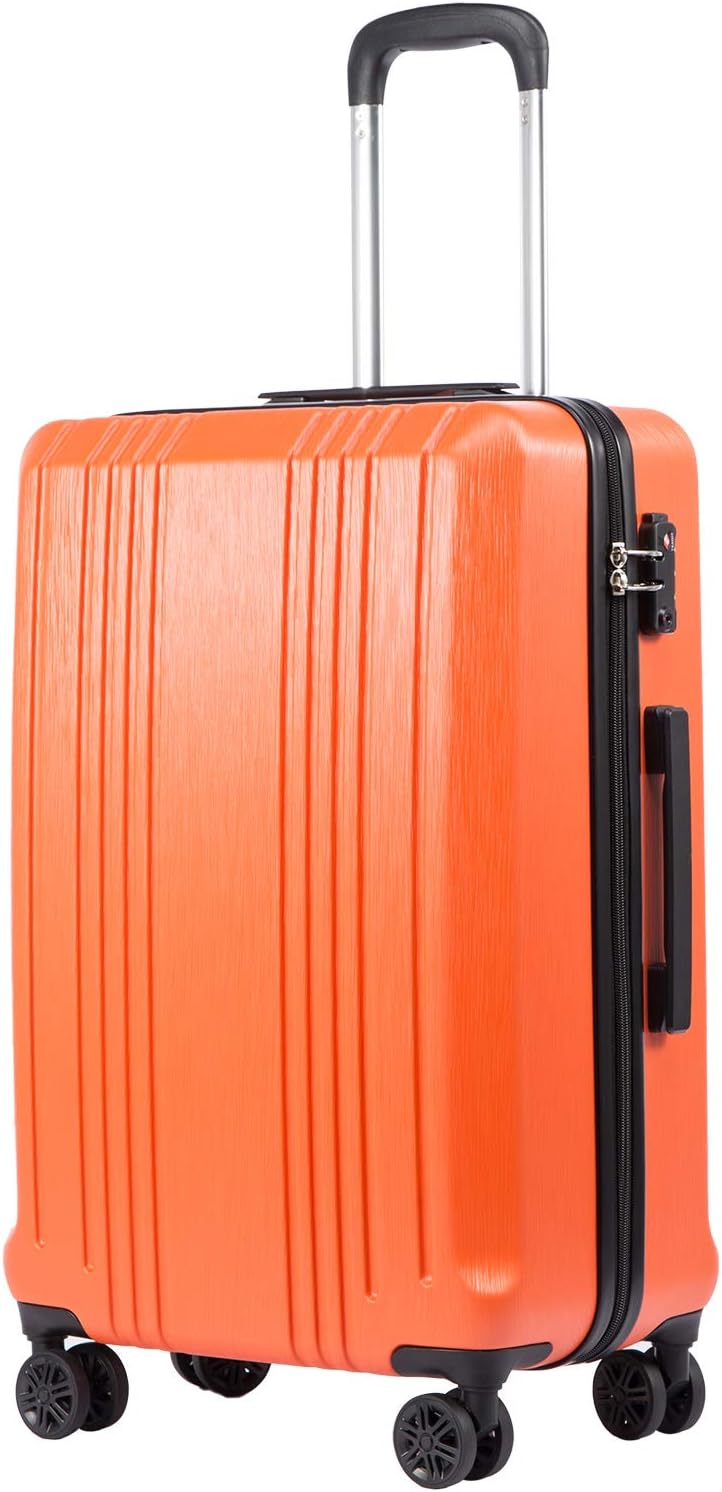 Coolife Luggage Suitcase PC+ABS with TSA Lock Spinner Carry on Hardshell Lightweight 20in 24in 28in (orange, L(28IN))