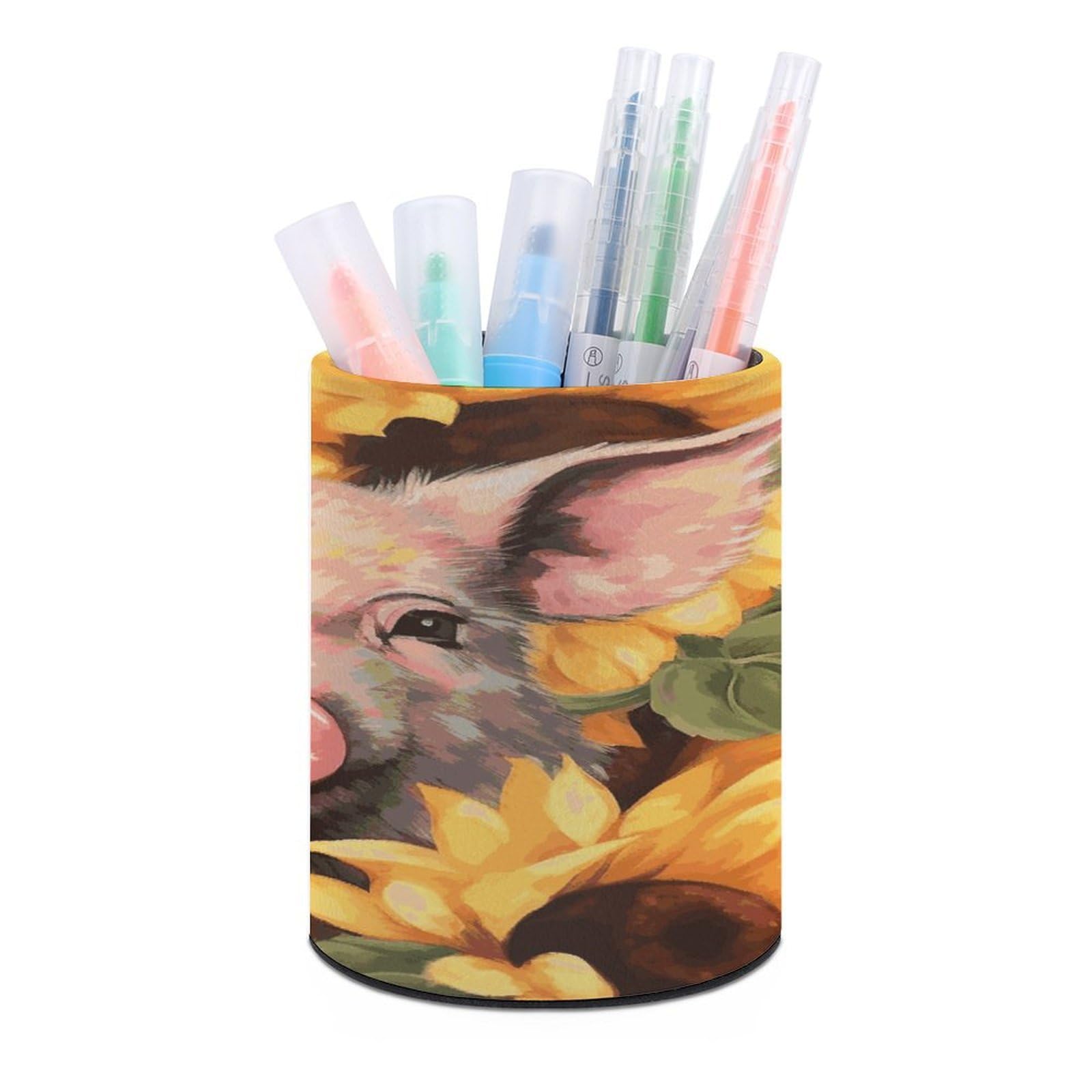 LDGSUPH Smiling_77725070 Round Pen Holder Leather Pen Cup Pencil Cup Pen Organizer Pencil Holder for Desk Organizer Pencil Organizers Makeup Brush Holders for Home Office Gift