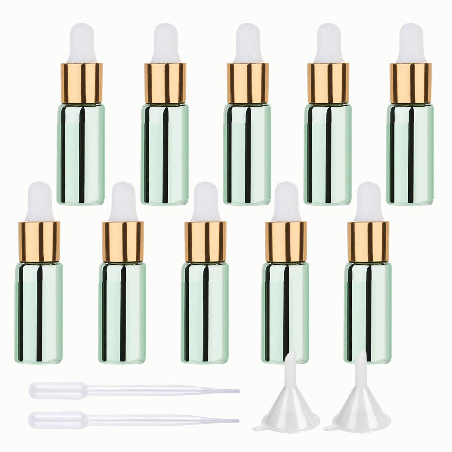 100 Stück Mini Leere 5 ml Leere UV Grün Glasflasche mit Pipette Tropfflasche Pipettenflaschen Tropfpipetten Glaspipette für Essenzen Parfüm Aromatherapie ätherische Öle