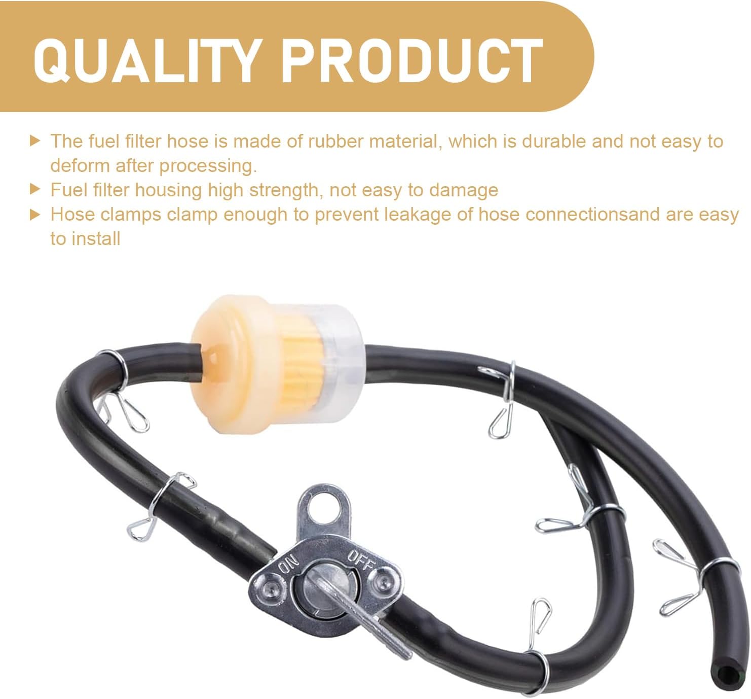 Fuel Filter and Fuel Line and Inline Shut Off and Mounting Clamp Kit, Valve Petcock Set, Plug and Play Sealed Filters Kit, Universal Modification Accessories for ATV Motorcycle (Black)