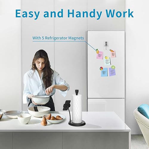 Miniatura 9 de Toallero de papel negro multifunción para encimera con soporte para teléfono, soporte para toallas de papel fácil de rasgar con una mano con base