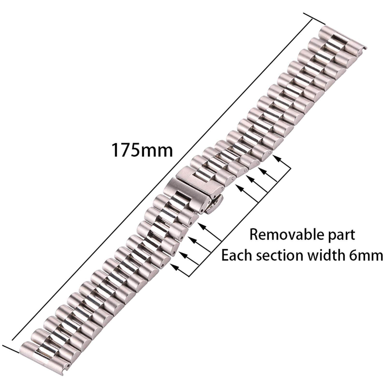 Pasek do zegarka, bransoletka z paskiem ze stali nierdzewnej Srebrny pasek z litego metalu 16 mm 18 mm 20 mm 21 mm 22 mm Akcesoria do zegarków Bransoletka (kolor paska: srebrny, szerokość paska: 20