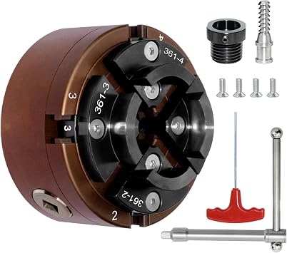 4 Inch Wood Lathe Chuck Set 1"X8TPI Thread & 3/4"X16TPI Adapter, Self-Centering 4 Jaw Wood Turning Chuck