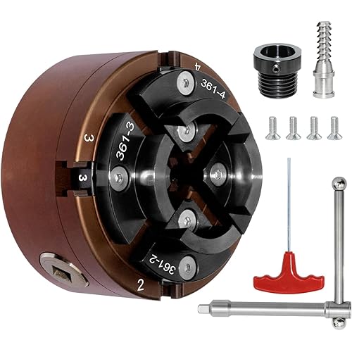 4 Inch Wood Lathe Chuck Set 1"X8TPI Thread & 3/4"X16TPI Adapter, Self-Centering 4 Jaw Wood Turning Chuck