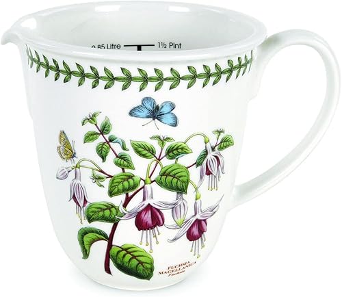 Portmeirion Botanic Garden - Jarra medidora de 30 onzas, diseño fucsia, herramientas de cocina multiusos de porcelana fina, lavavajillas,