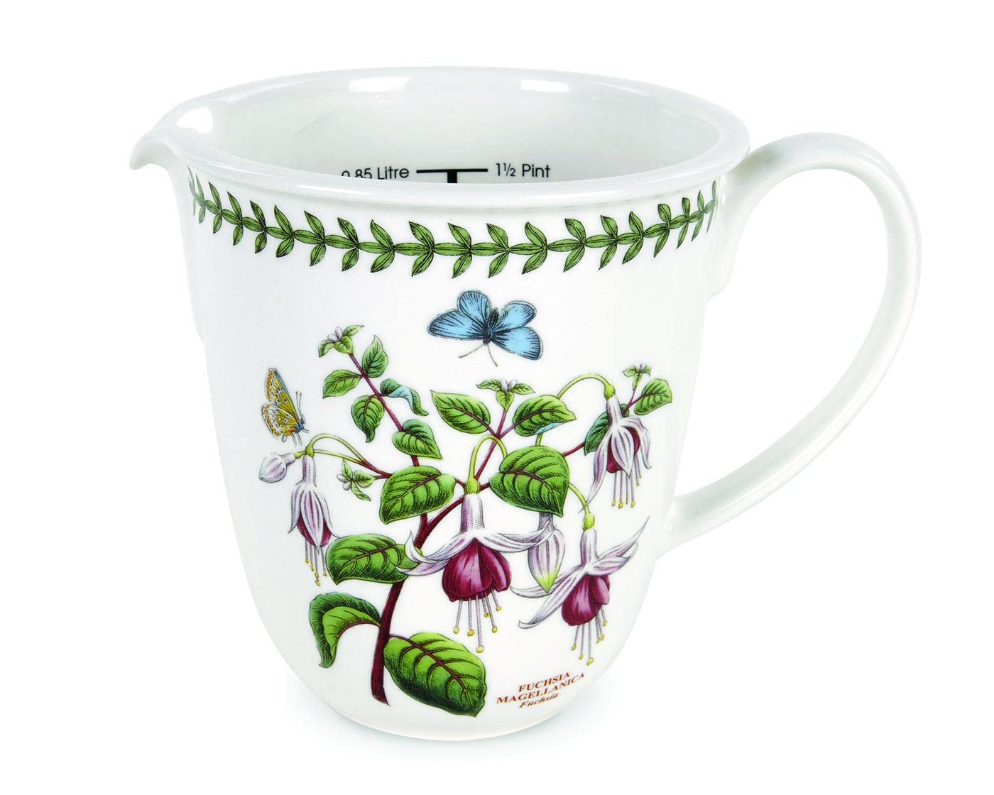 Portmeirion Botanic Garden 30oz Measuring Jug - Fuchsia Motif, Fine Porcelain All-Purpose Kitchen Tools, Dishwasher, Microwave, Freezer, Oven Safe - Elegant Baking & Cooking Essential