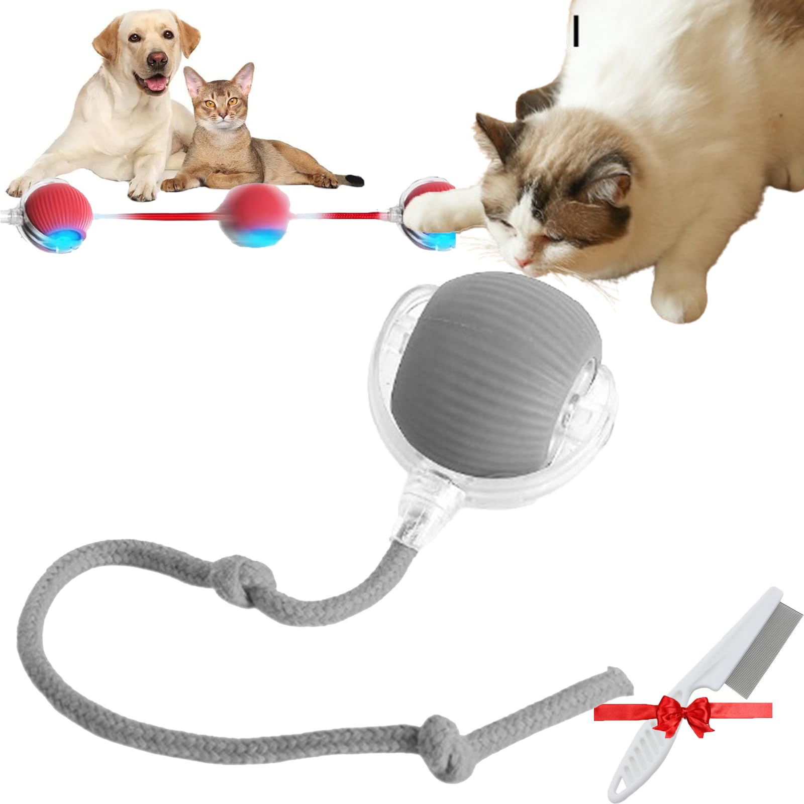 Jouet automatique pour promeneur de chien, le promeneur automatique pour chiens, balle interactive roulante pour chiens, jouet de divertissement intelligent pour la maison seul (gris)