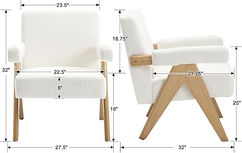 Miniatura 2 de Silla decorativa de sherpa moderna de mediados de siglo, sillón de tela Boucle con patas de madera, cómoda silla tapizada de lectura para ocio, sofá