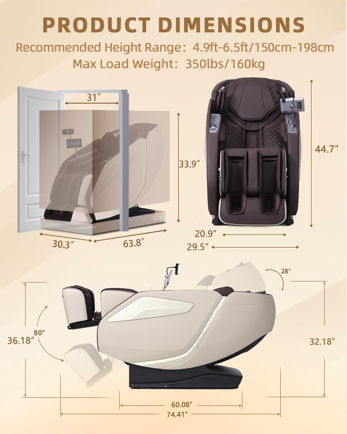 Full Body Zero Gravity Massage Chair with Body Scan 4D Intelligent Shiatsu Strecth Massage, Back/Leg Heated with AI Voice Control Bluetooth Speaker Airbags SL Track Massage Coffee - Image 2