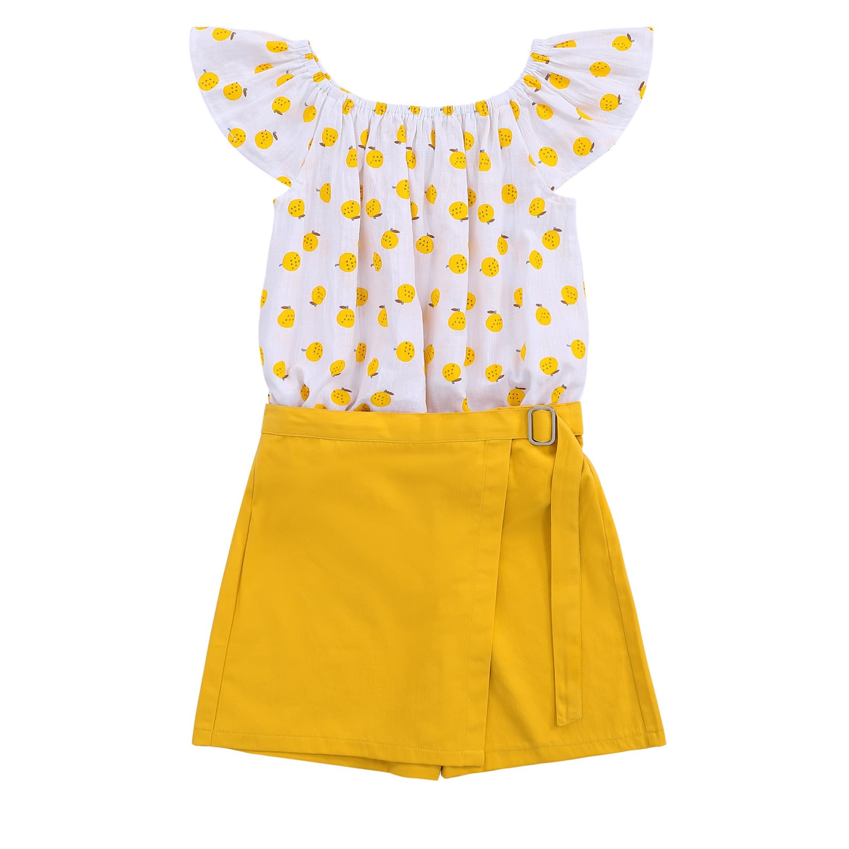 Kukume Girls Summer Outfits 2 Piece Short Sets Ruffle Sleeve Dot Print T Shirt & Skirt with Shorts 3-11 Years