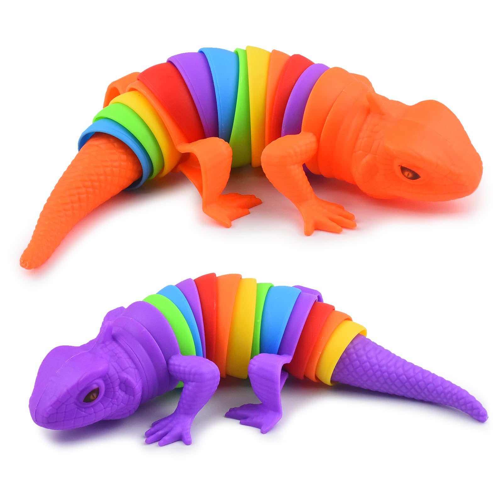 MEIEST 2 PCS Fidget Lizards Toys for Adults,3D Articulated Caterpillar Sensory Stress Relief Flexible Hand Toy, Ideal Party Favor Colorful Office Desk Toys (Purple+Orange)