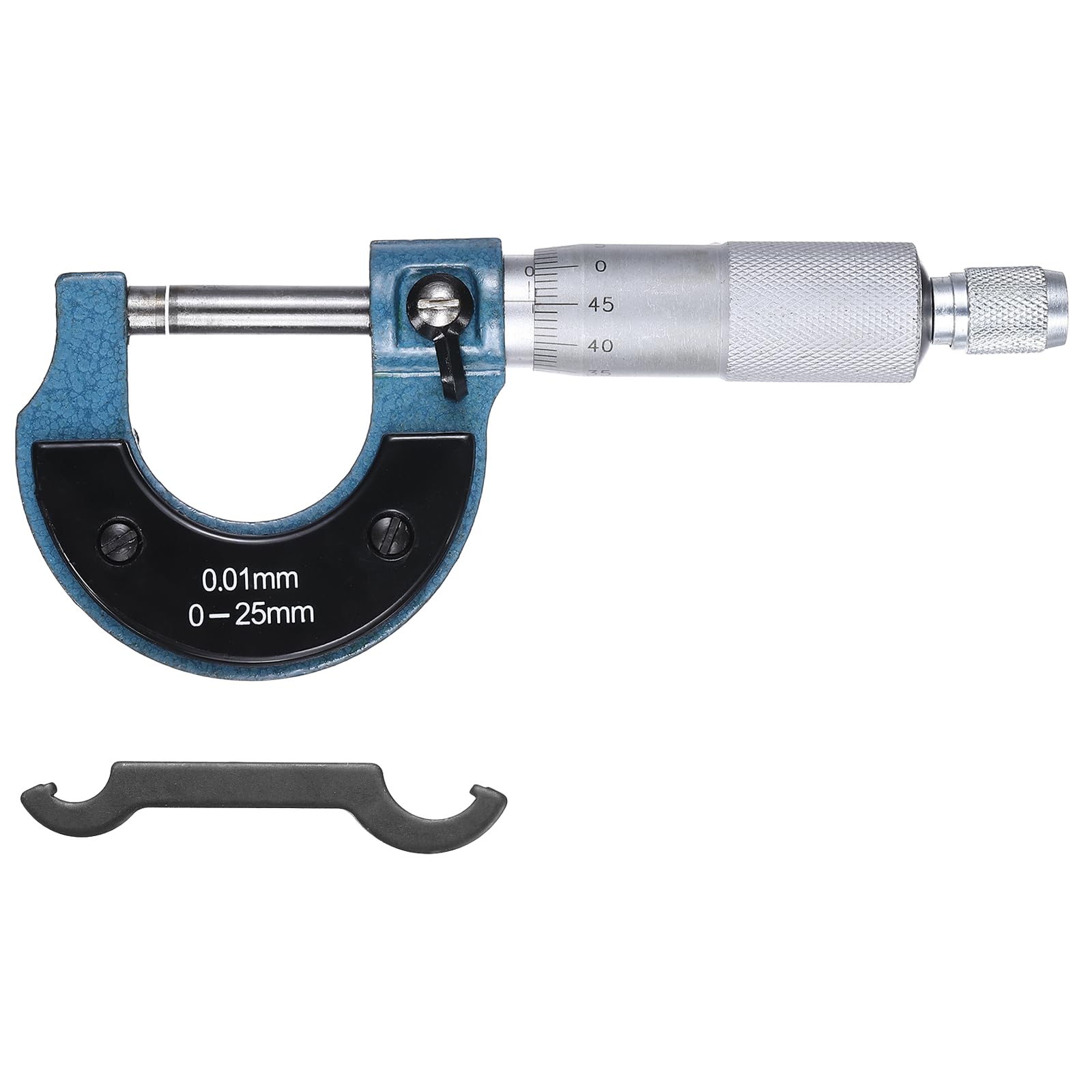 Herramienta de medición de precisión de grado industrial para metal, con rango métrico de 0 a 25 mm y precisión de +/-0,01 mm, con tope de trinquete, para maquinistas e ingenieros. Color azul.