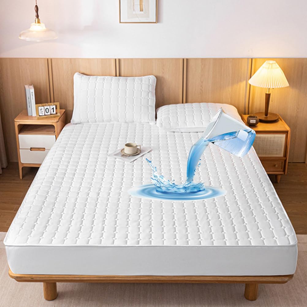 Coprimaterasso in Cotone, Coprimaterasso Singolo Matrimoniale Impermeabile, Trapuntata/Imbottito Proteggi Materasso Topper Lavabile Rivestimento, Angoli Elasticizzati,Bianca,200 * 200cm