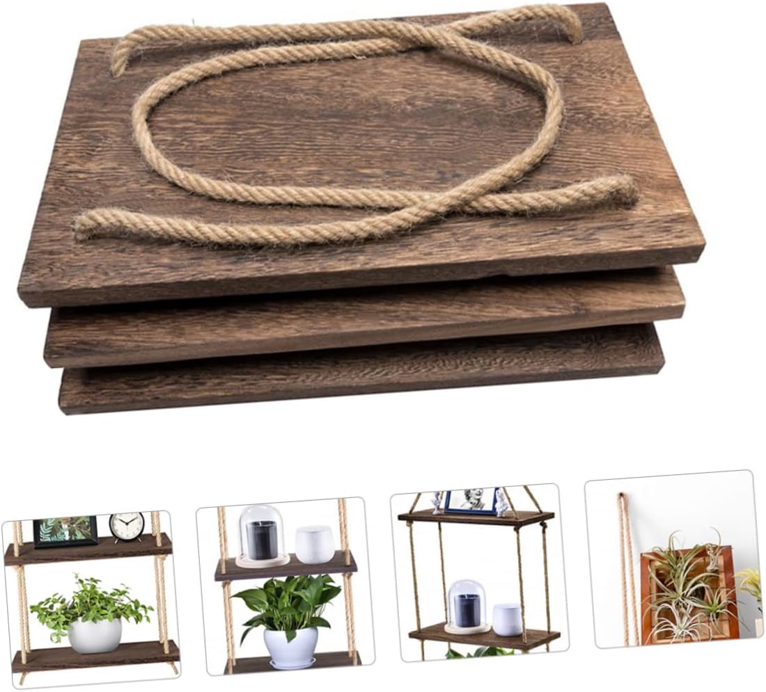 1Pc Stylish Retro Style Hanging Storage Rack for Flowerpots and Ornaments Natural Floating Shelf for Home Kitchen Living Room Bedroom Decor