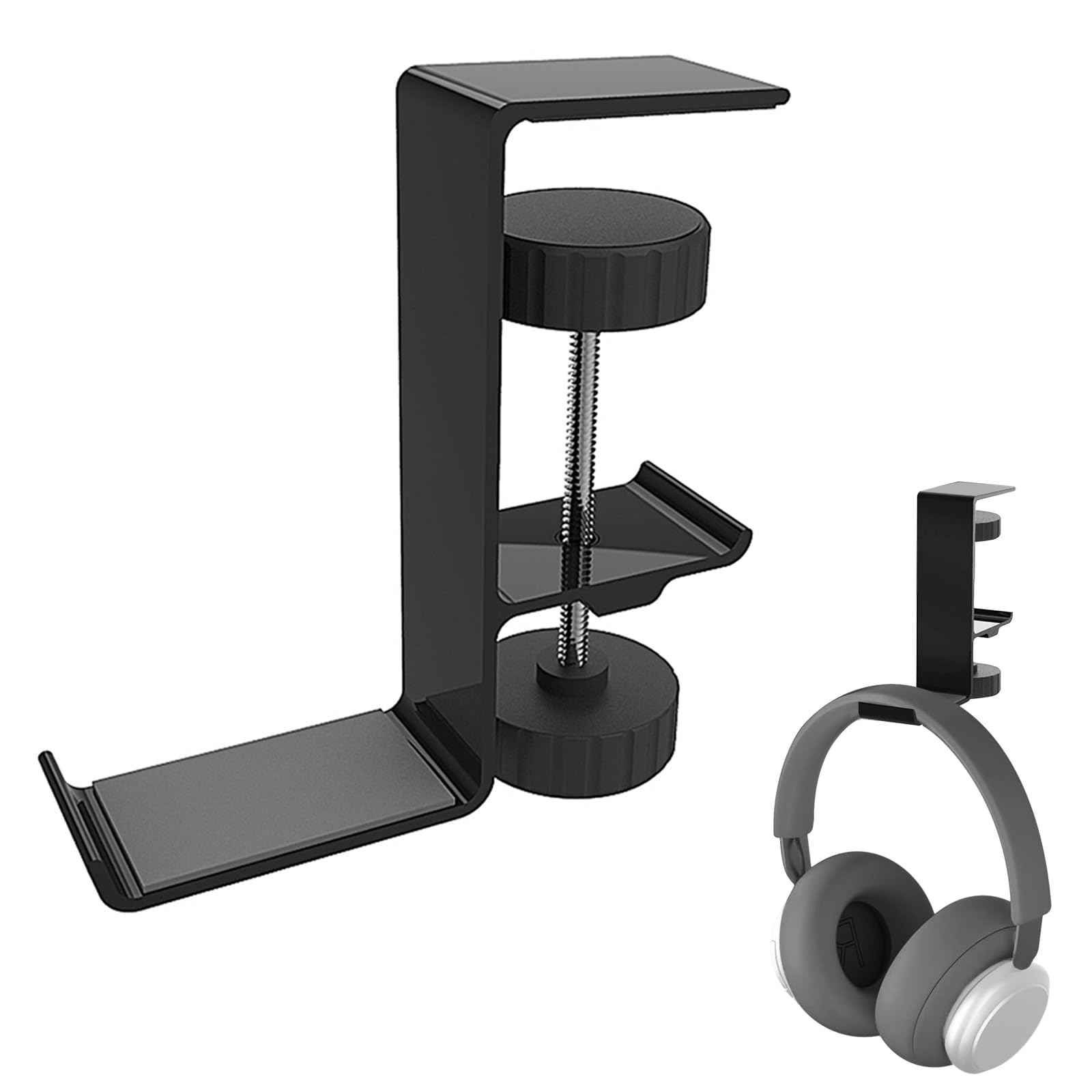 Ytudingak Headphone Stand Hanger Holder,Under Desk Alloy Headset Stand with Universal Fit for Gaming PC Accessories,Under Desk Clamp Hook Mount - Black
