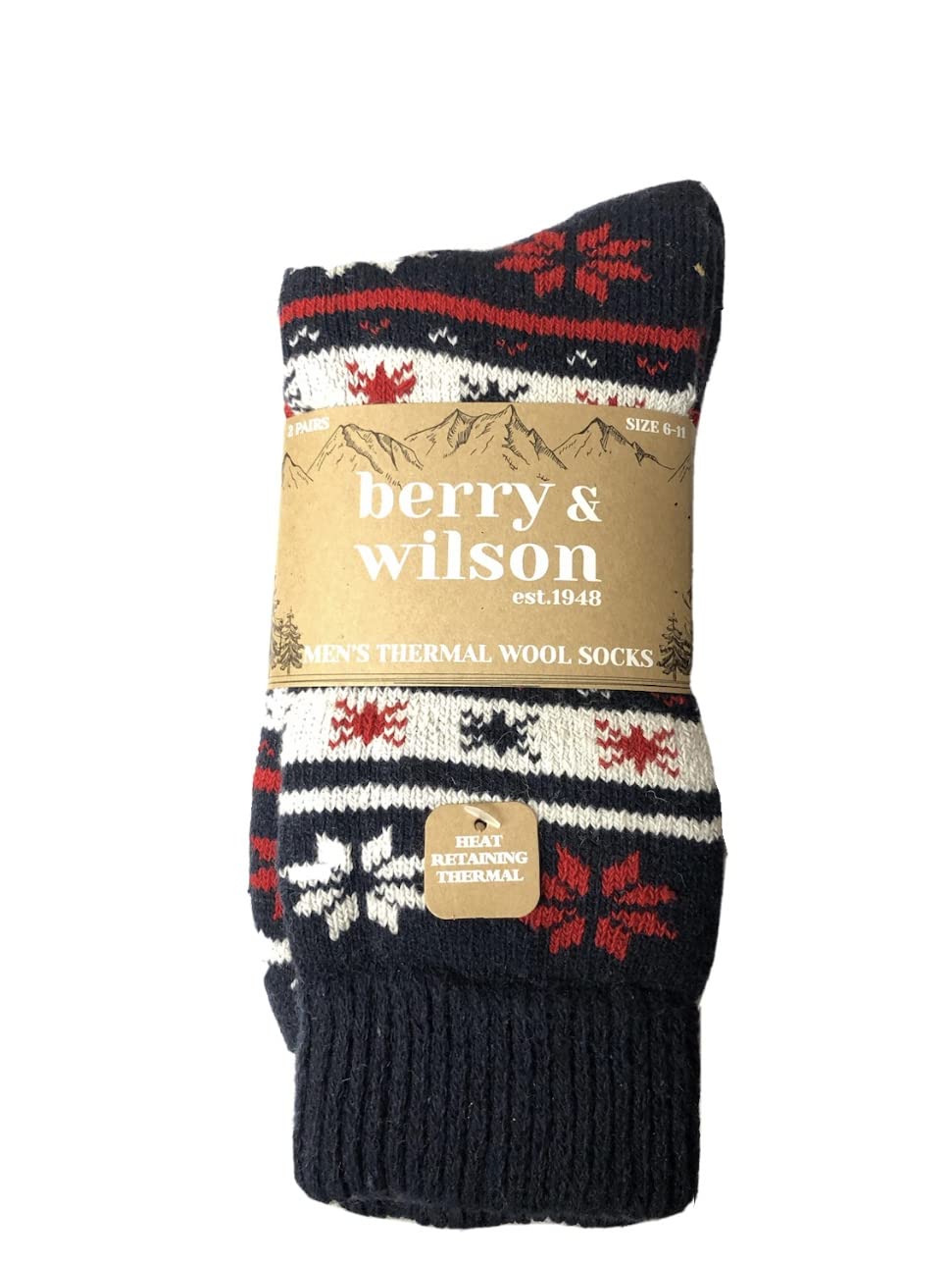 Berry & Wilson 2 Pairs Men’s Heavy Duty Wool Thermal Socks