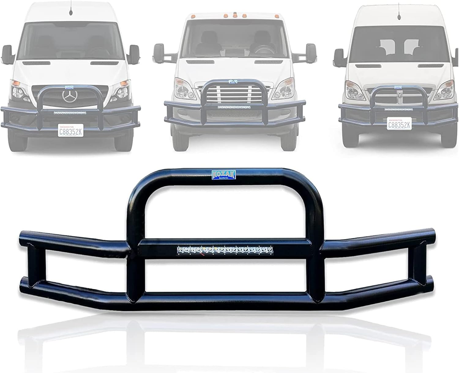 Kozak 3" Round Bumper Guard w/Built-In LED Bar Compatible with Dodge, Compatible with Sprinter Vans, Mercedes Sprinter Vans, Ram, Ford - Universal Fitment All Models